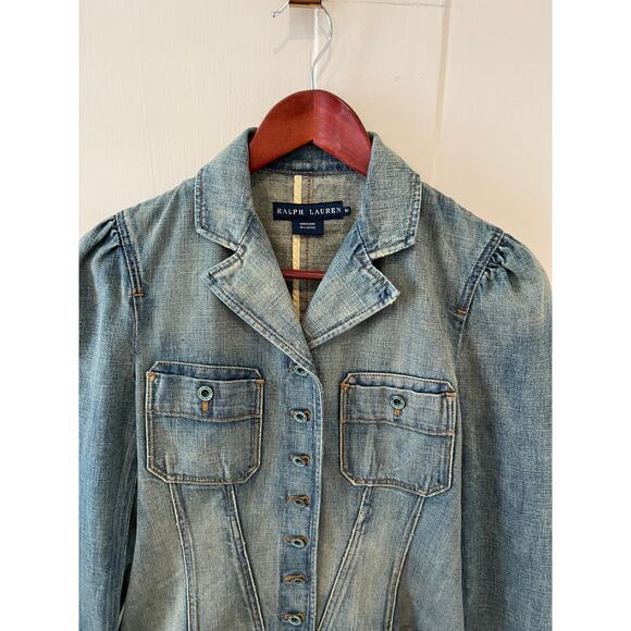 Ralph Lauren Shrunken Puff Sleeve Denim Jean Jacket Vintage Wash - Picture 10 of 10